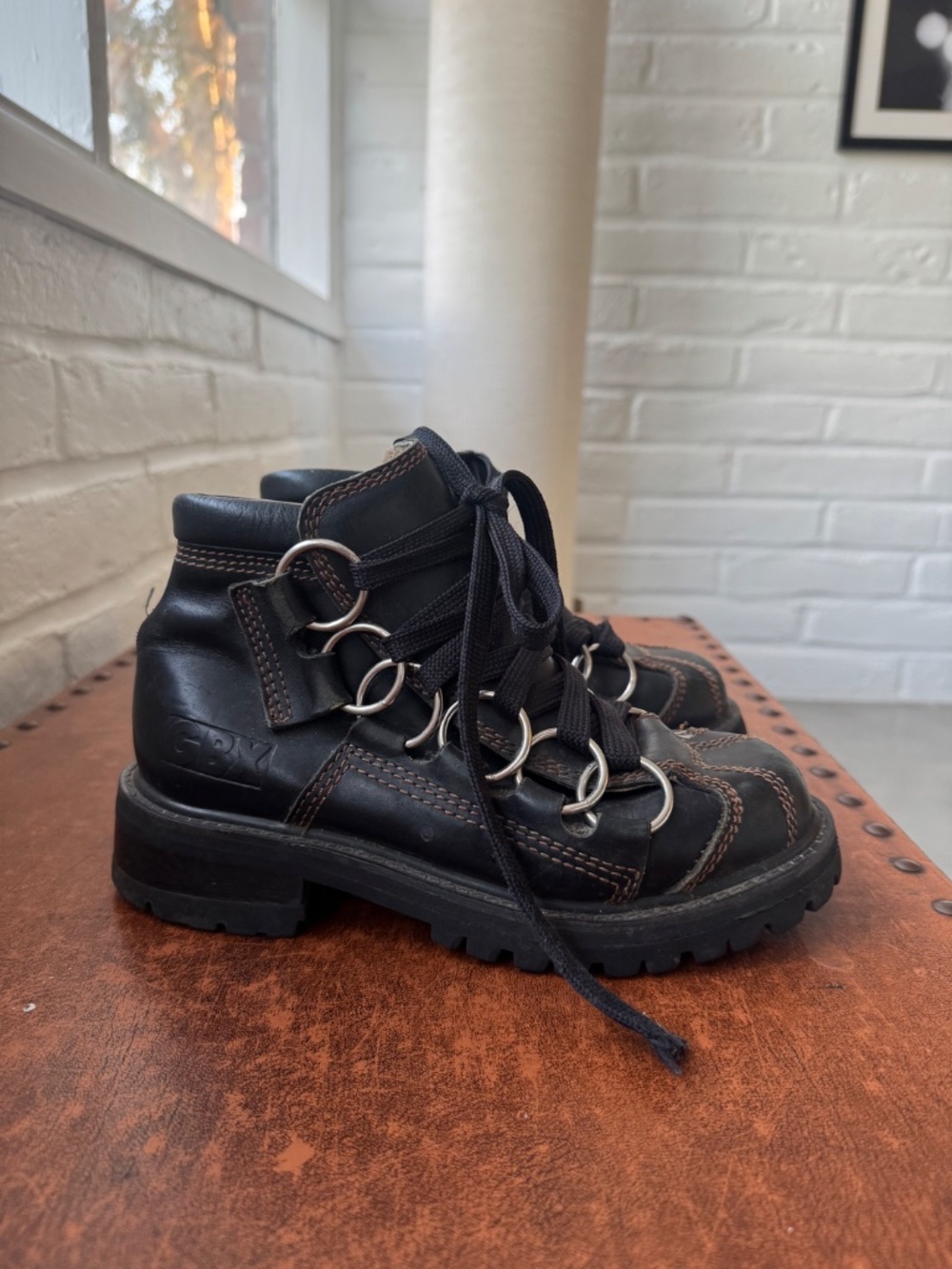 Vintage GBX Black Leather Ring Harness Combat Boots Y2K Grunge Size 6 - Picture 9 of 12